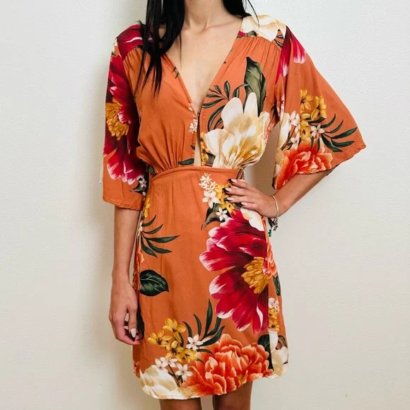 FARM Rio Carioca Wrap Mini Dress Boho Floral - Picture 4 of 10